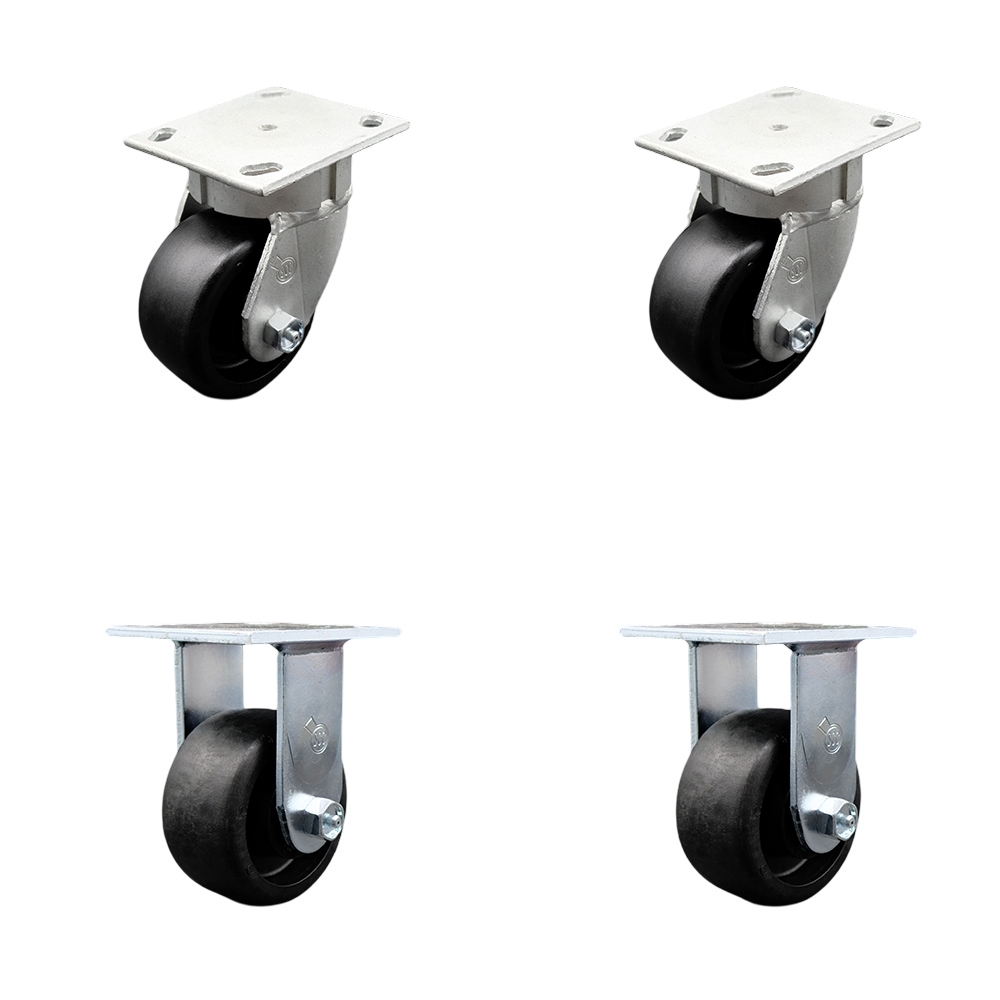 Kingpinless Glass Filled Nylon Swivel Top Plate Caster Set of 4 w/4" x 2" Black Wheels - Includes 2 Swivel with Bolt on Swivel Locks & 2 Rigid - 4800 lbs Total Capacity - Service Caster Brand — photo 1