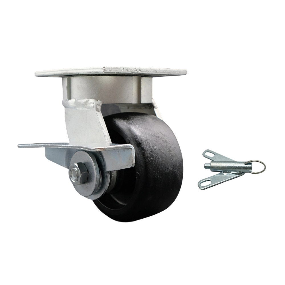 Kingpinless Glass Filled Nylon Swivel Top Plate Caster w/4" x 2" Black Wheel & Side Lck Brake and Bolt on Swivel Lock - 1200 lbs Capacity/Caster - Service Caster Brand — photo 1