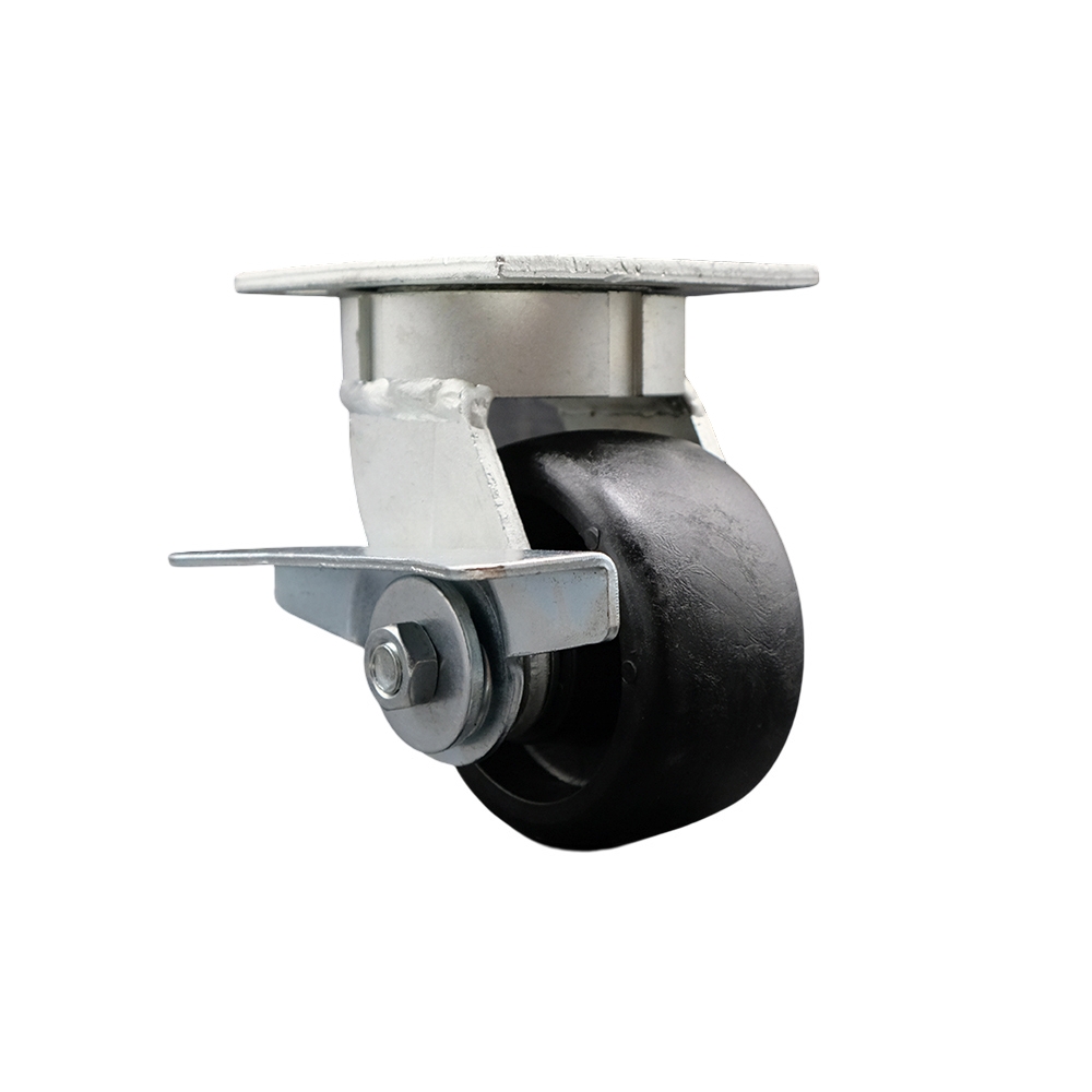 Kingpinless Glass Filled Nylon Swivel Top Plate Caster w/4" x 2" Black Wheel & Side Lck Brake - 1200 lbs Capacity/Caster - Service Caster Brand — photo 1