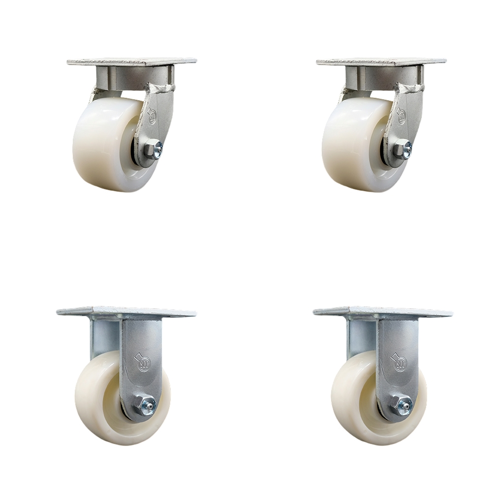 Heavy Duty Kingpinless Swivel Caster Set of 4 with 4 Inch Nylon Wheels and Ball Bearings - Includes 2 Swivel with Bolt on Swivel Locks and 2 Rigid - Service Caster Brand — photo 1