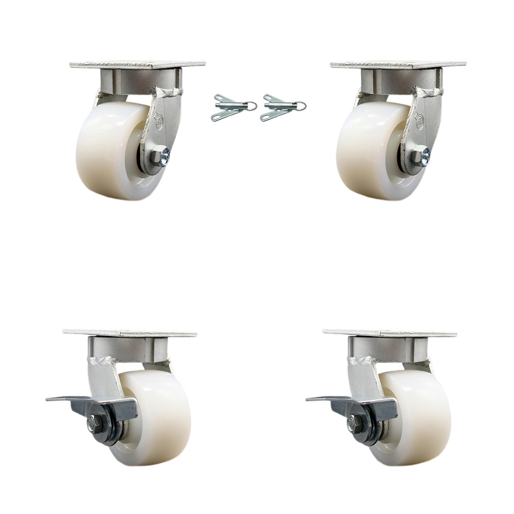 Kingpinless Nylon Swivel Top Plate Caster Set of 4 w/4" x 2" White Wheels - Includes 2 Swivel with Bolt on Swivel Locks&2 Swivel with Brakes-3200 lbs Total Capacity - Service Caster Brand — photo 1