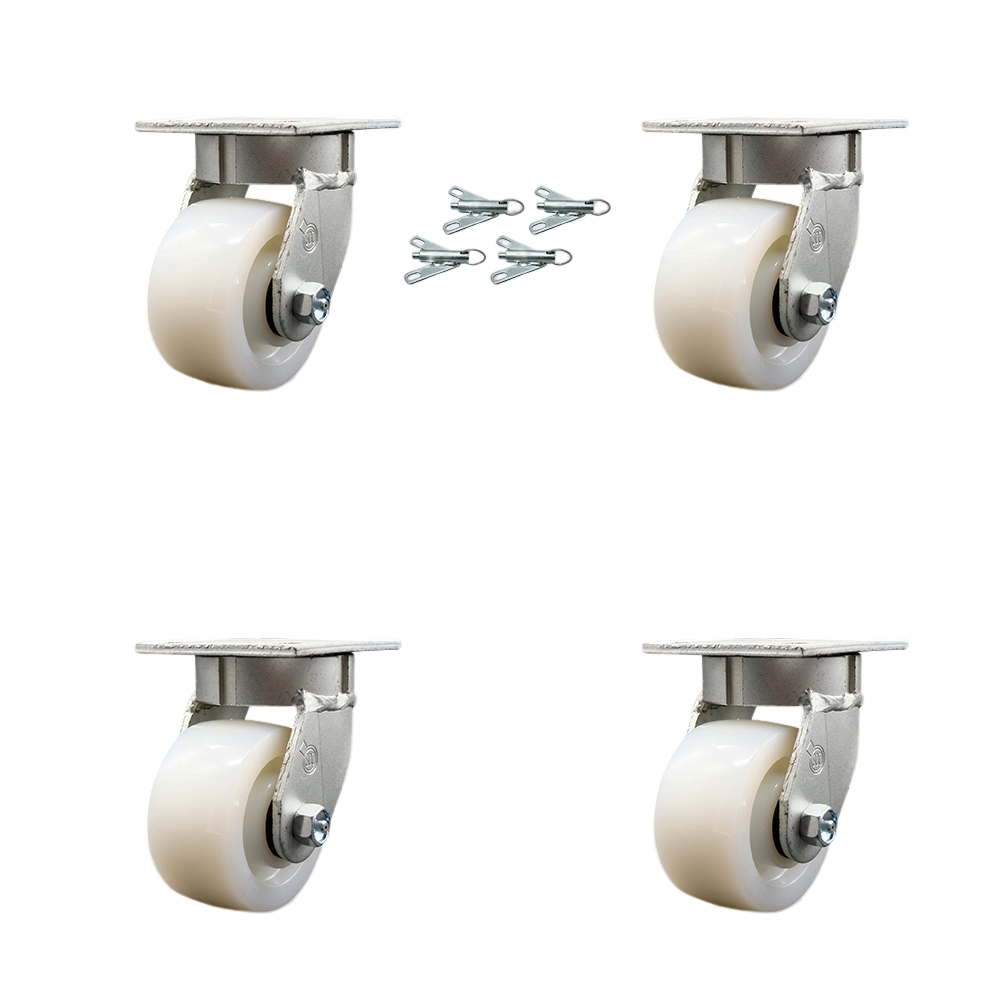 Kingpinless Nylon Swivel Top Plate Caster Set of 4 w/4" x 2" White Wheels - Includes 4 Swivel w/Bolt on Swivel Locks - 3200 lbs Total Capacity - Service Caster Brand — photo 1