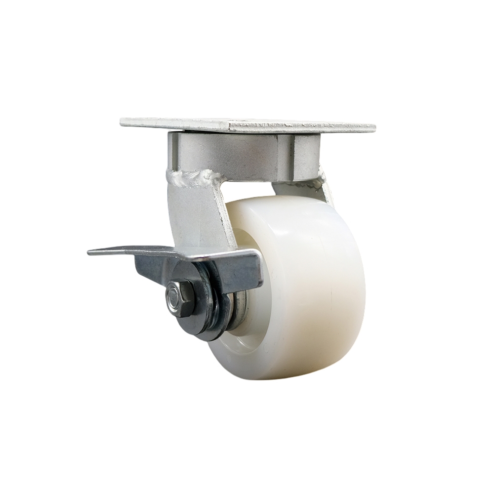 Heavy Duty Kingpinless Swivel Top Plate Caster with Side Lock Brake and 4 Inch Nylon Wheel with Ball Bearings - 800 lbs. Capacity/Caster - Service Caster Brand — photo 1