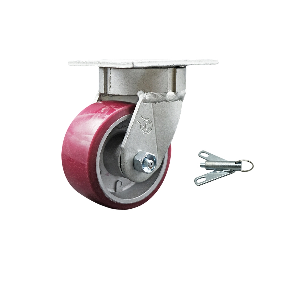 Kingpinless Polyurethane on Aluminum Swivel Top Plate Caster w/4" x 2" Maroon Wheel & Bolt on Swivel Lock - 700 lbs Capacity/Caster - Service Caster Brand — photo 1