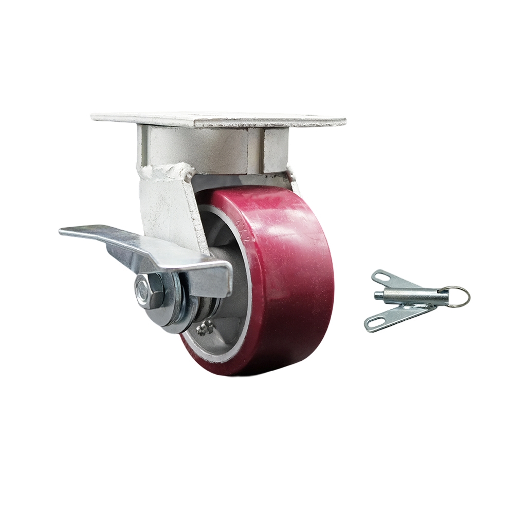 Heavy Duty Kingpinless Swivel Top Plate Caster with Side Lock Brake and Bolt on Swivel Lock and 4 Inch Polyurethane on Aluminum Wheel with Ball Bearings-700 lbs. Capacity/Caster - Service Caster Brand — photo 1