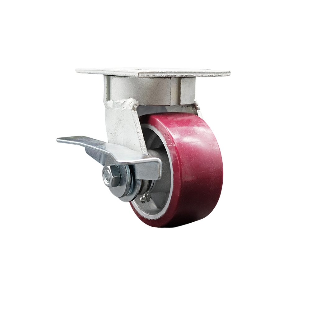 Heavy Duty Kingpinless Swivel Top Plate Caster with Side Lock Brake and 4 Inch Polyurethane on Aluminum Wheel with Ball Bearings - 700 lbs. Capacity/Caster - Service Caster Brand — photo 1