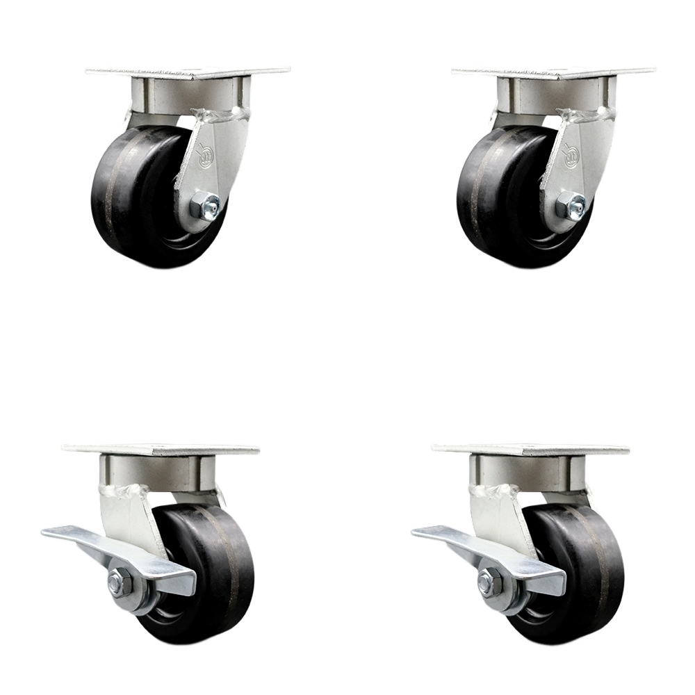 Heavy Duty Kingpinless Swivel Caster Set of 4 with 4 Inch Phenolic Wheels and Ball Bearings - Includes 2 Swivel with Brakes and 2 Swivel - 3,200 lbs. Total Capacity - Service Caster Brand — photo 1