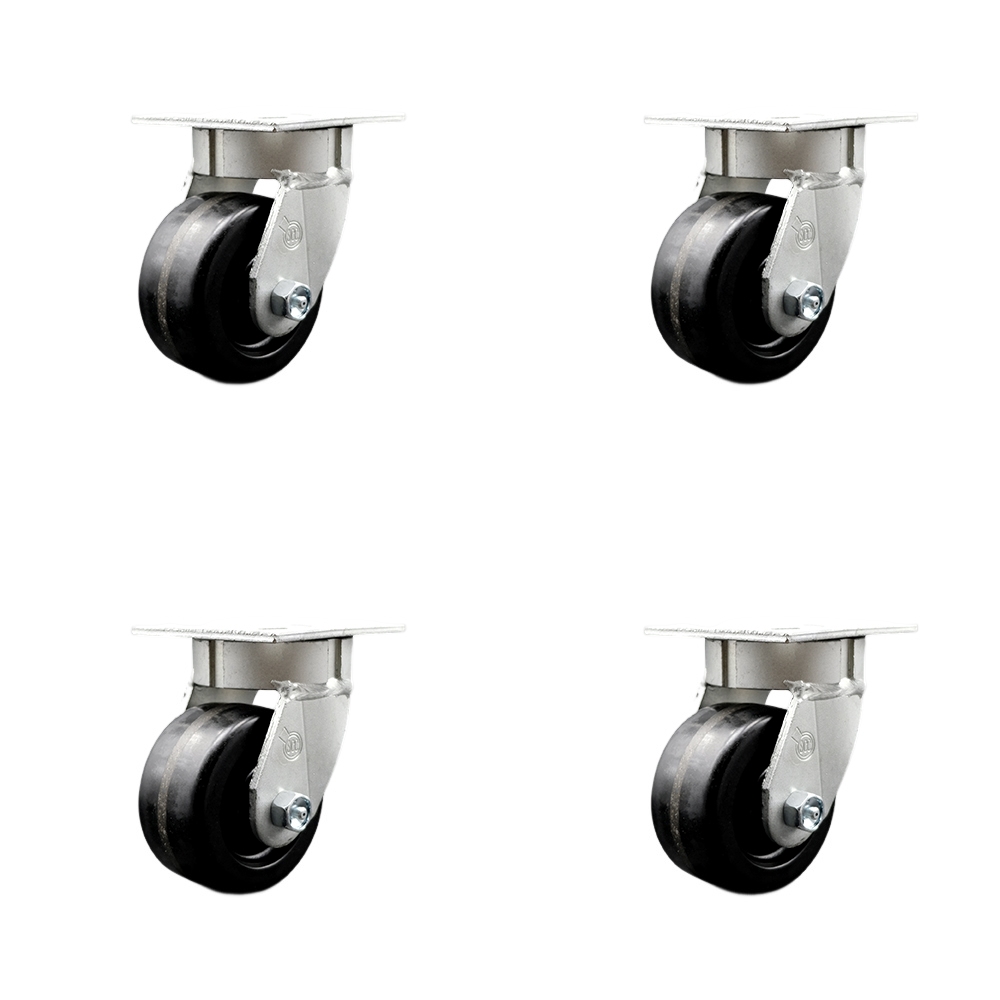 Kingpinless Phenolic Swivel Top Plate Caster Set of 4 w/4" x 2" Black Wheels - Includes 4 Swivel - 3200 lbs Total Capacity - Service Caster Brand — photo 1