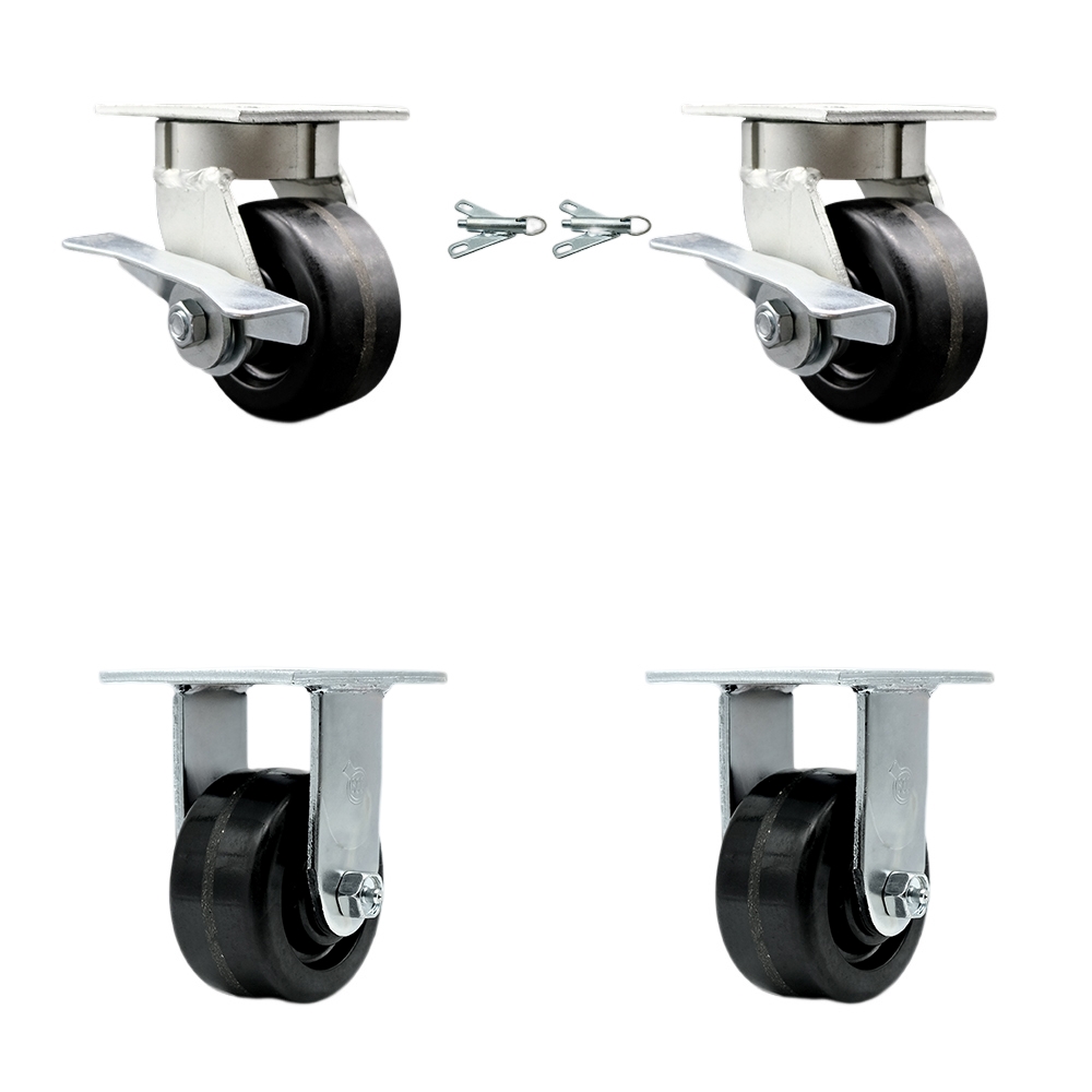 Heavy Duty Kingpinless Swivel Caster Set of 4 with 4 Inch Phenolic Wheels and Ball Bearings - Includes 2 Swivel with Bolt on Swivel Locks and 2 Rigid - Service Caster Brand — photo 1