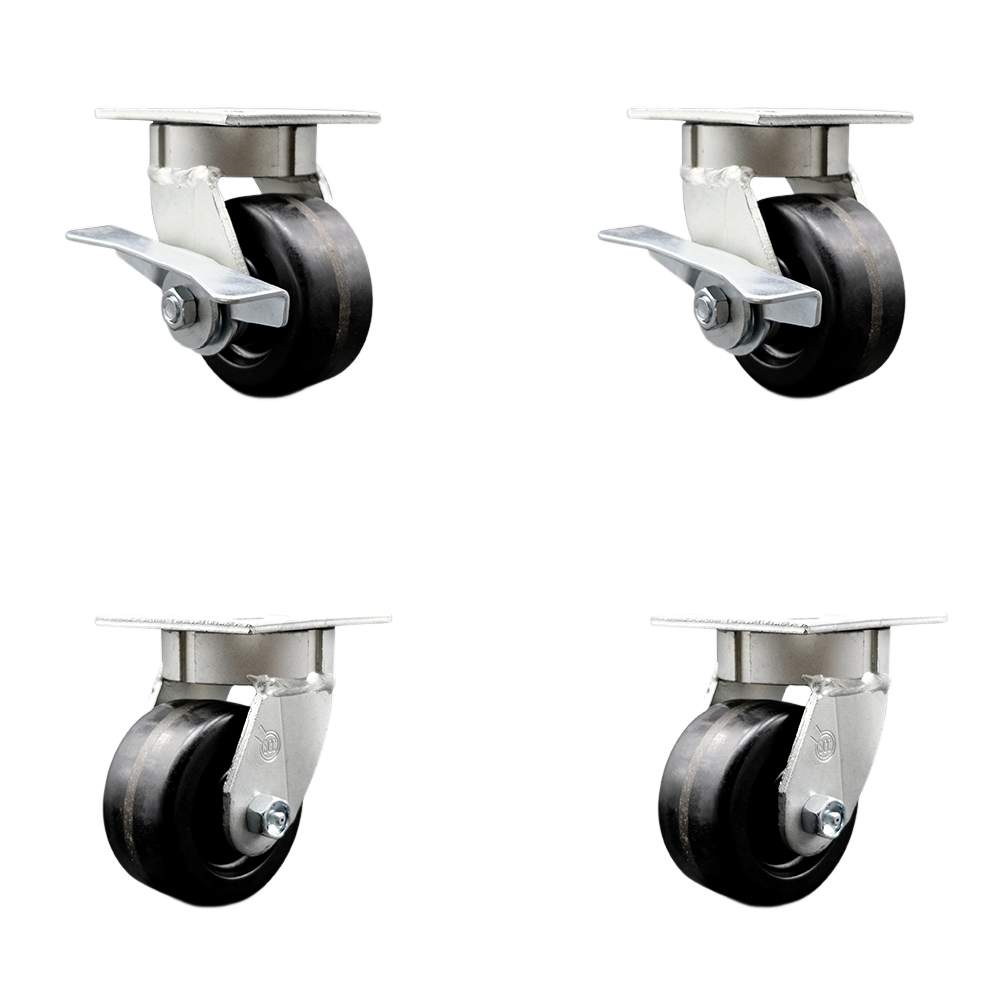 Heavy Duty Kingpinless Swivel Caster Set with 4 Inch Phenolic Wheels and Ball Bearings - Includes 2 Swivel with Brakes and Bolt on Swivel Locks and 2 Swivel with Swivel Locks - Service Caster Brand — photo 1