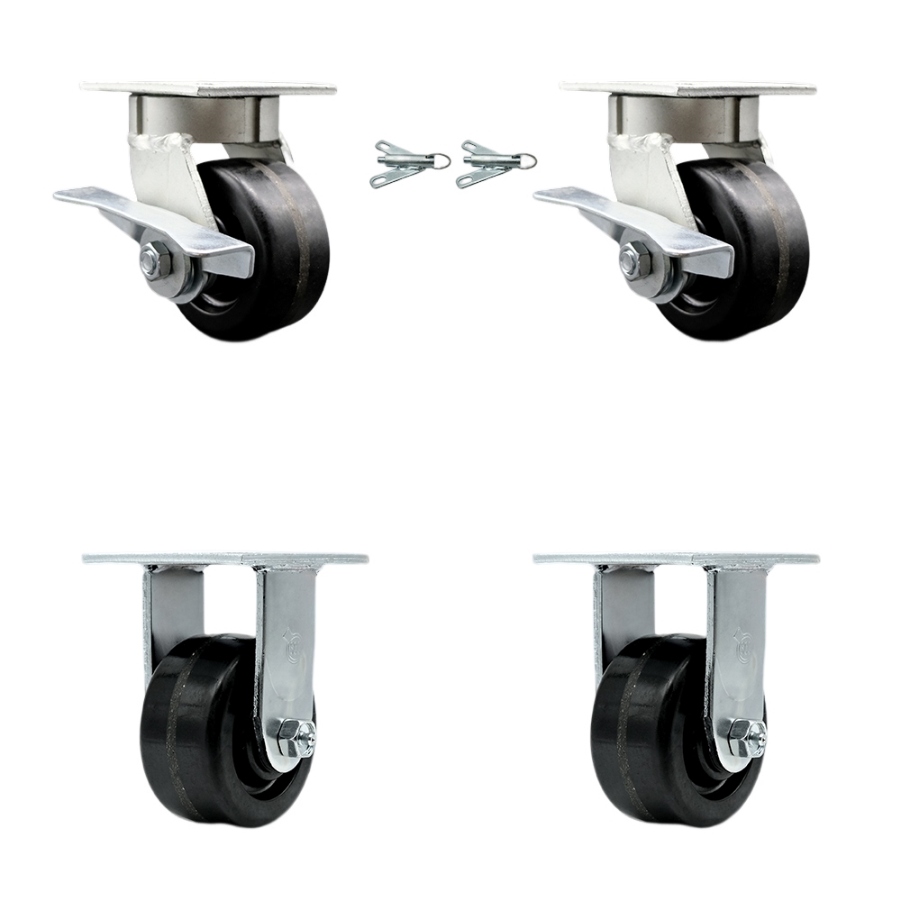 Heavy Duty Kingpinless Swivel Caster Set of 4 with 4 Inch Phenolic Wheels and Ball Bearings - Includes 2 Swivel with Brakes and Bolt on Swivel Locks and 2 Rigid - Service Caster Brand — photo 1