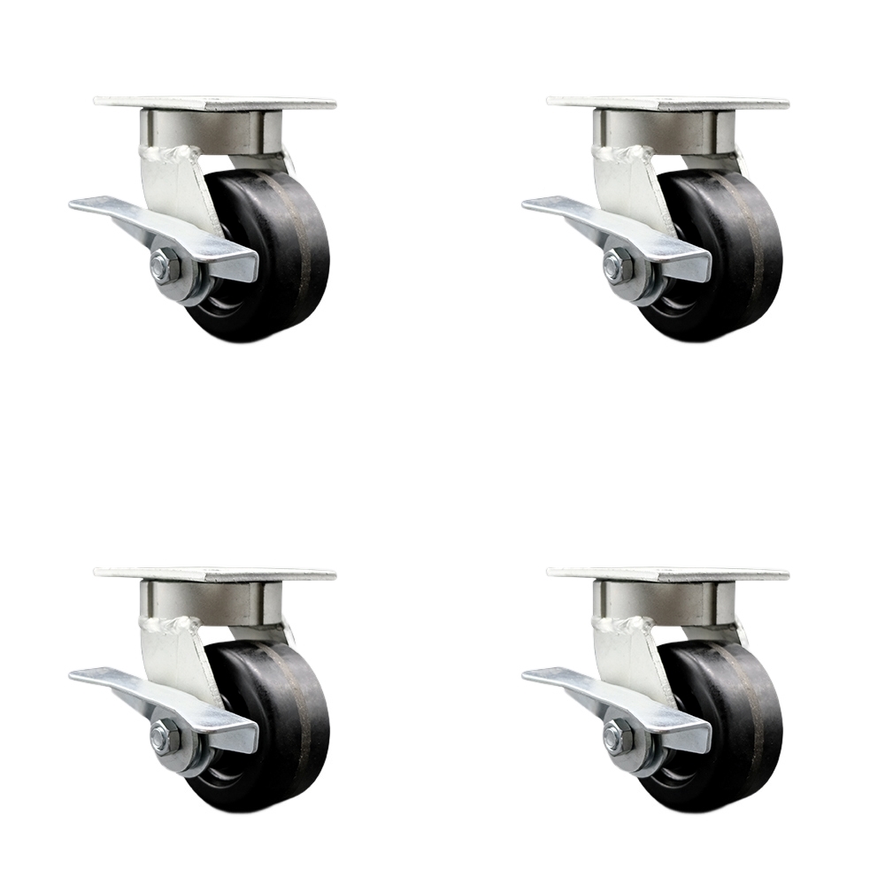 Heavy Duty Kingpinless Swivel Caster Set of 4 with 4 Inch Phenolic Wheels and Ball Bearings - Includes 4 Swivel with Side Lock Brakes and Bolt on Swivel Locks - Service Caster Brand — photo 1
