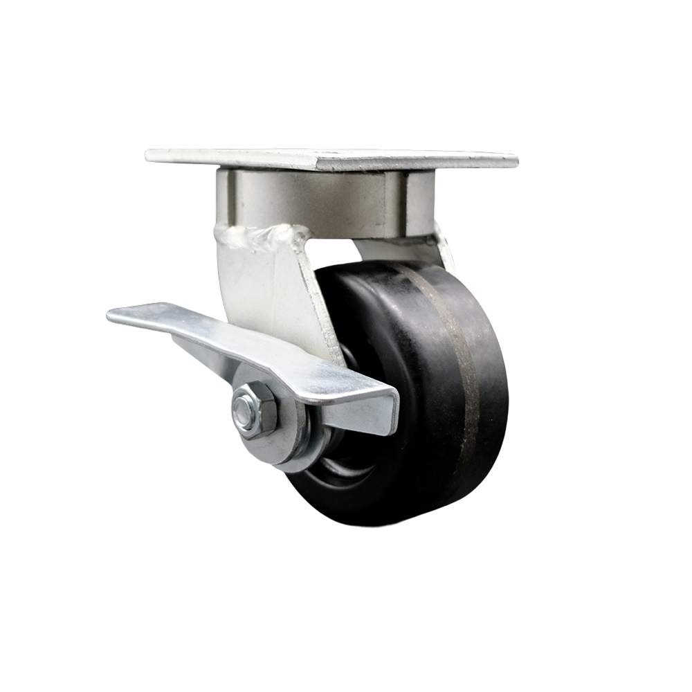 Heavy Duty Kingpinless Swivel Top Plate Caster with Side Lock Brake and 4 Inch Phenolic Wheel with Ball Bearings - 800 lbs. Capacity/Caster - Service Caster Brand — photo 1