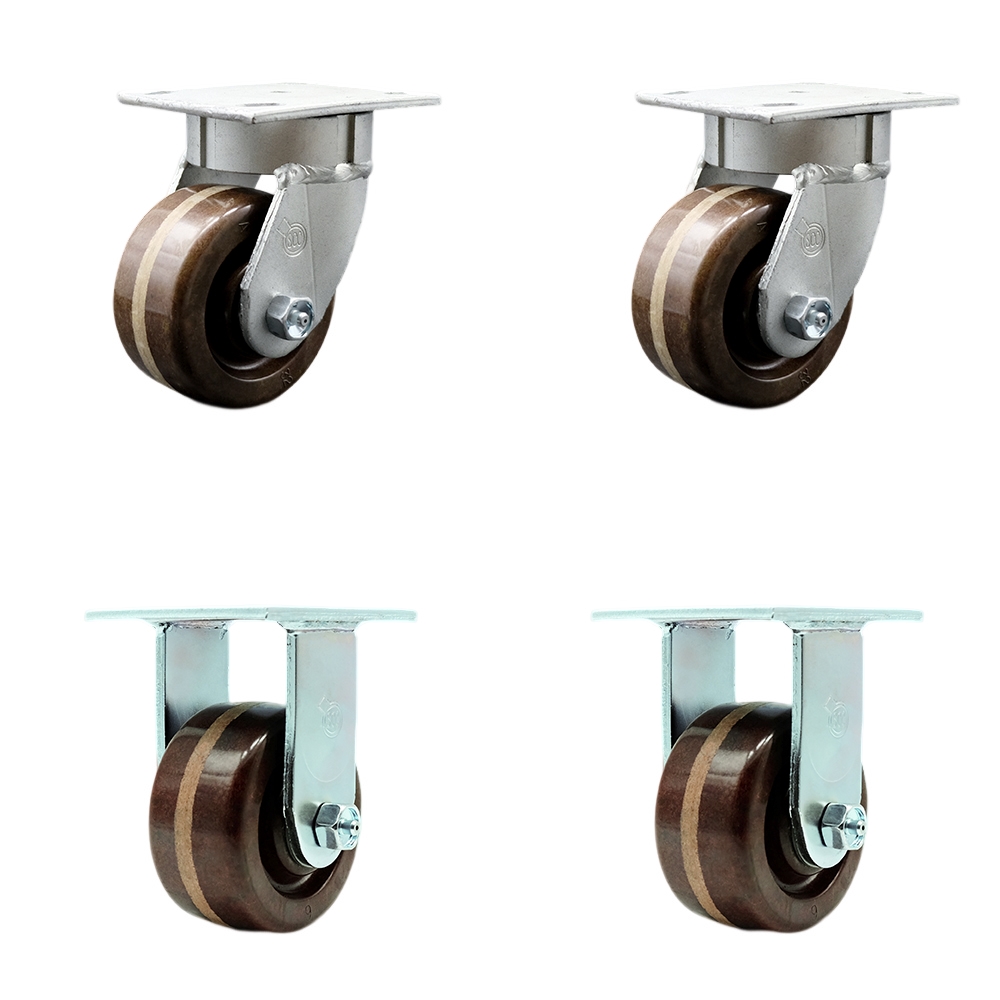 Heavy Duty Kingpinless Swivel Caster Set of 4 with 4 Inch High Temperature Glass Filled Nylon Wheels -Includes 2 Swivel and 2 Rigid - 2,400 lbs. Total Capacity - Service Caster Brand — photo 1