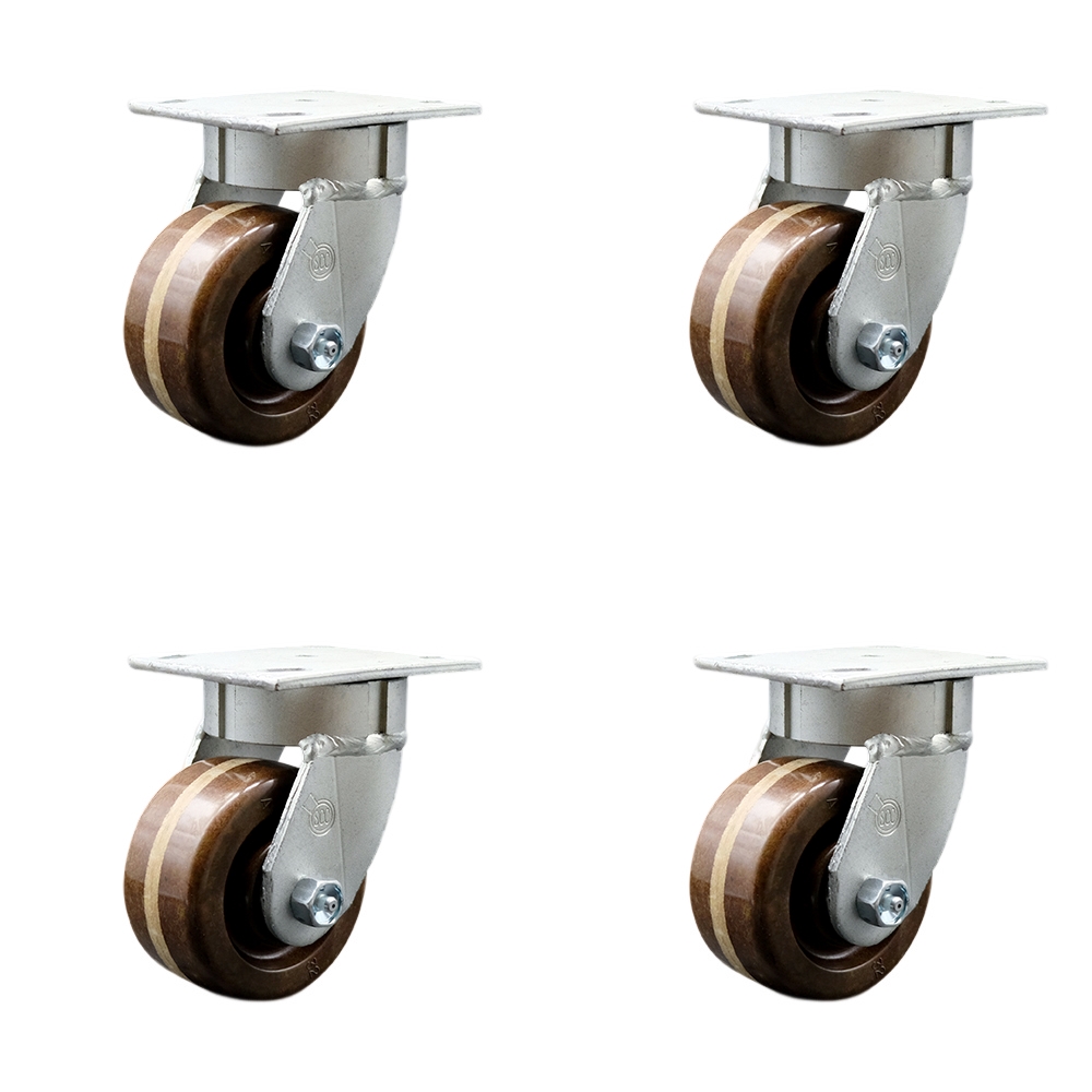 Kingpinless High Temperature Phenolic Swivel Top Plate Caster Set of 4 w/4" x 2" Brown Wheels - Includes 4 Swivel - 3200 lbs Total Capacity - Service Caster Brand — photo 1