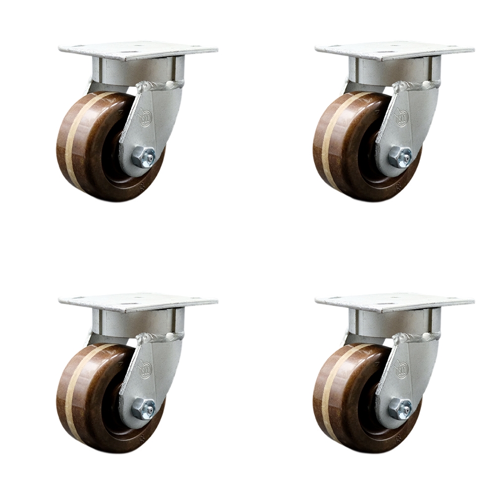 Heavy Duty Kingpinless Swivel Caster Set of 4 with 4 Inch High Temperature Glass Filled Nylon Wheels - Includes 4 Swivel with Bolt on Swivel Locks - 2,400lbs. Total Capacity - Service Caster Brand — photo 1