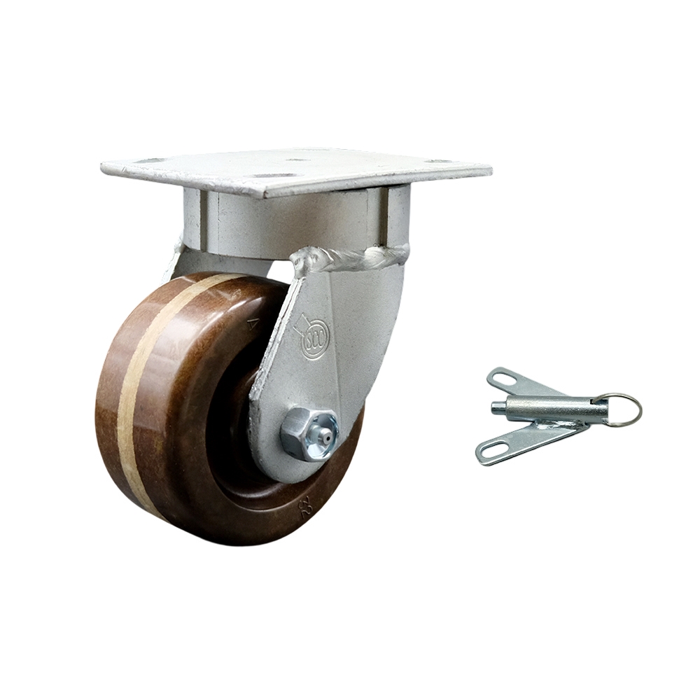 Kingpinless High Temperature Phenolic Swivel Top Plate Caster w/4" x 2" Brown Wheel & Bolt on Swivel Lock - 800 lbs Capacity/Caster - Service Caster Brand — photo 1