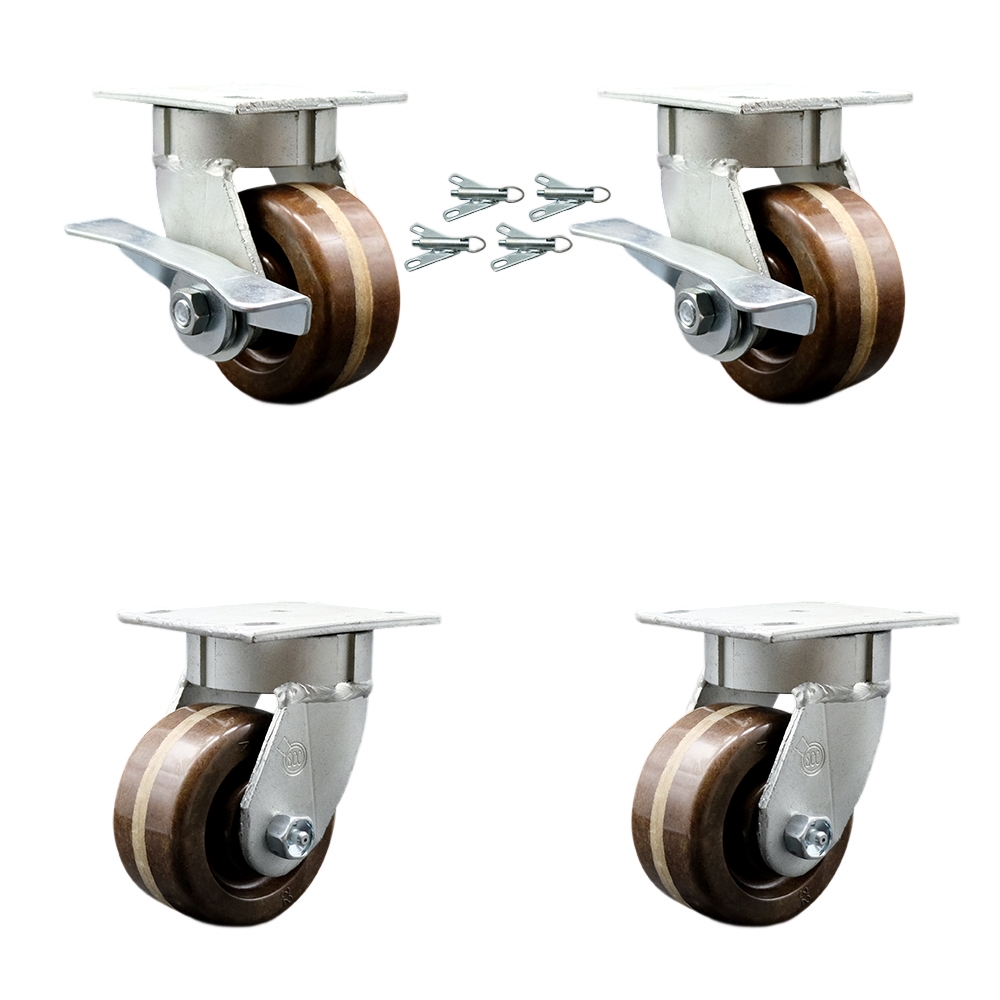 Heavy Duty Kingpinless Swivel Caster Set with 4 Inch High Temp Phenolic Wheels and Bronze Bearing - Includes 2 Swivel with Brakes and Swivel Locks and 2 Swivel with Swivel Locks - Service Caster Brand — photo 1