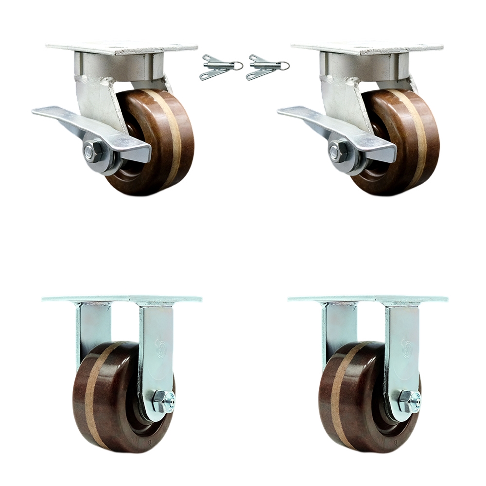 Heavy Duty Kingpinless Swivel Caster Set of 4 with 4 Inch High Temperature Glass Filled Nylon Wheels -Includes 2 Swivel with Brakes and Bolt on Swivel Locks and 2 Rigid - Service Caster Brand — photo 1