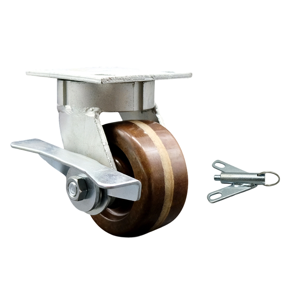 Heavy Duty Kingpinless Swivel Top Plate Caster with Side Lock Brake and Bolt on Swivel Lock and 4 Inch High Temp Phenolic Wheel with Bronze Bearings - 800 lbs. Capacity/Caster - Service Caster Brand — photo 1