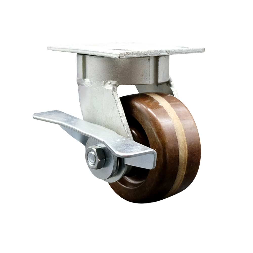 Kingpinless High Temperature Phenolic Swivel Top Plate Caster w/4" x 2" Brown Wheel & Side Lck Brake - 800 lbs Capacity/Caster - Service Caster Brand — photo 1