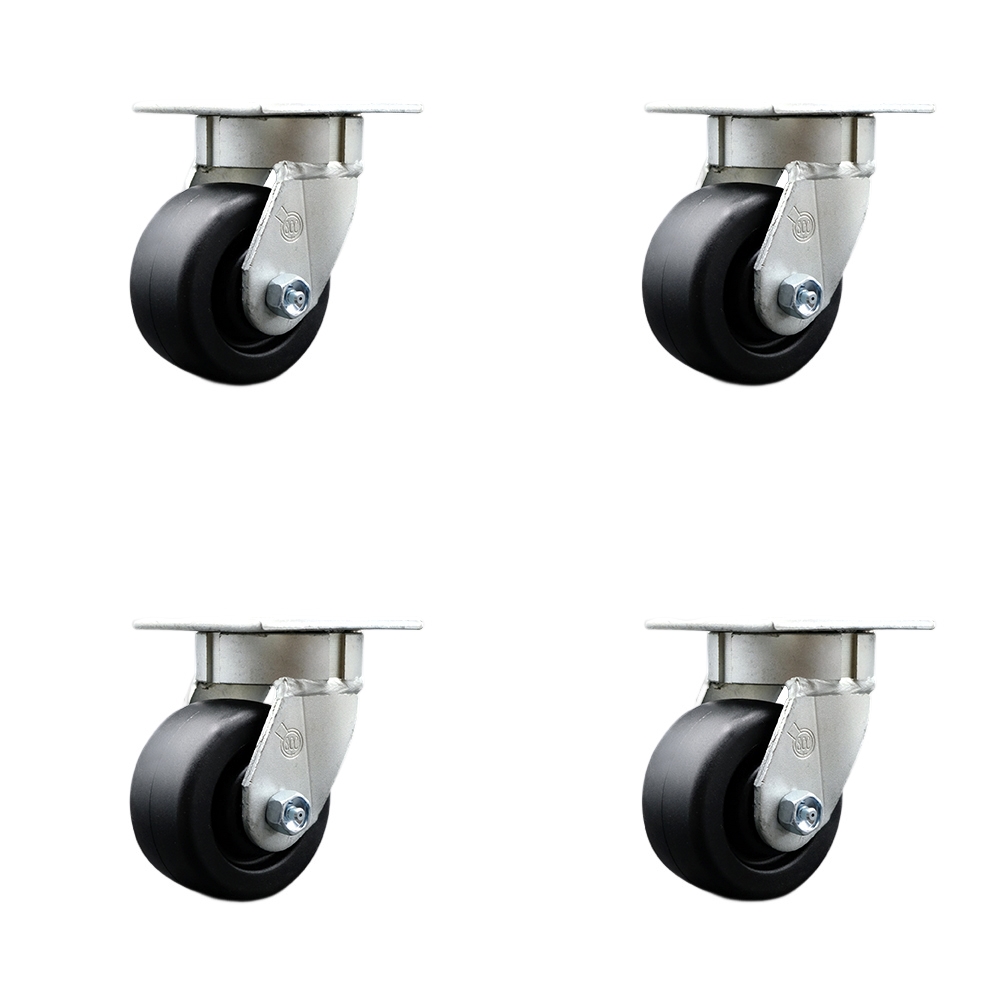 Kingpinless Polyolefin Swivel Top Plate Caster Set of 4 w/4" x 2" Black Wheels - Includes 4 Swivel - 2000 lbs Total Capacity - Service Caster Brand — photo 1