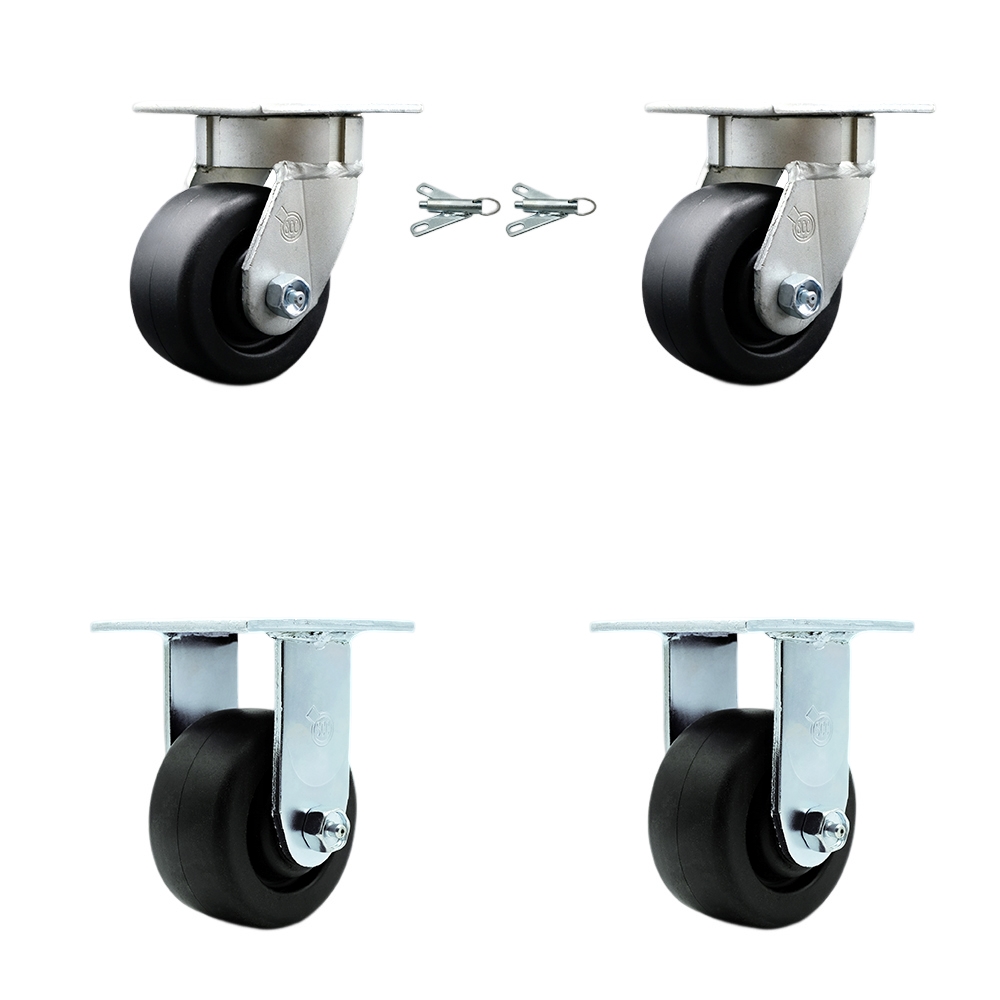 Kingpinless Polyolefin Swivel Top Plate Caster Set of 4 w/4" x 2" Black Wheels - Includes 2 Swivel with Bolt on Swivel Locks & 2 Rigid - 2000 lbs Total Capacity - Service Caster Brand — photo 1