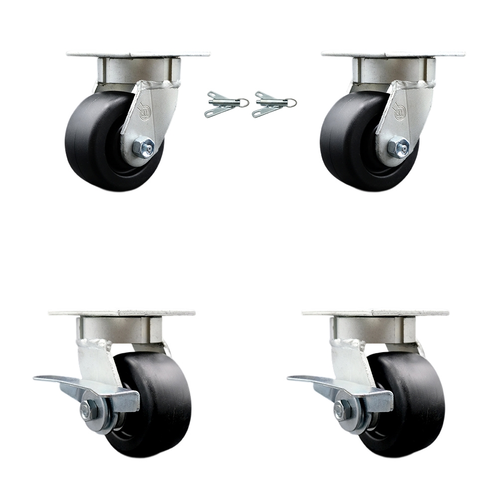 Heavy Duty Kingpinless Swivel Caster Set of 4 with 4 Inch Polyolefin Wheels and Ball Bearings - Includes 2 Swivel with Bolt on Swivel Locks and 2 Swivel with Brakes - Service Caster Brand — photo 1