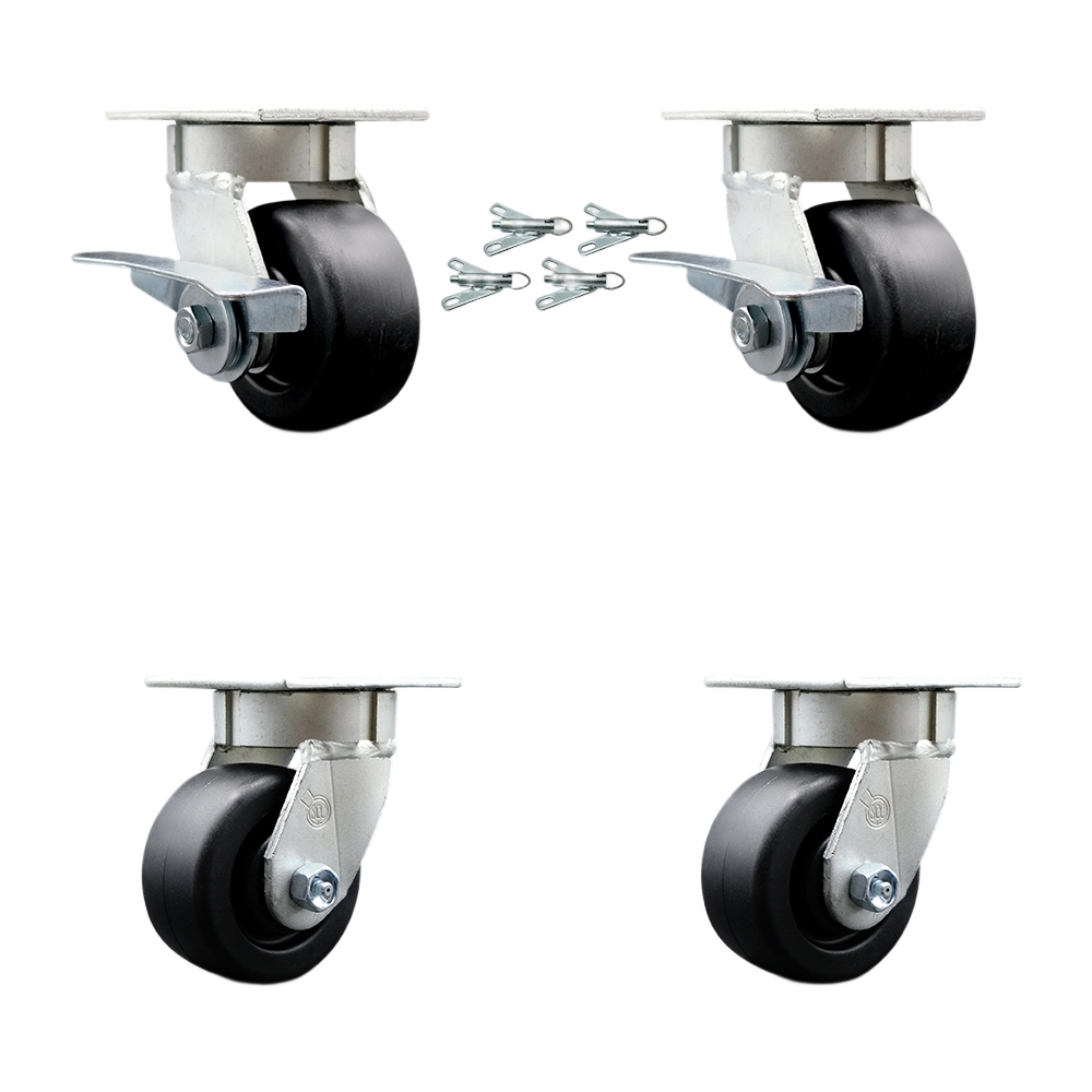 Heavy Duty Kingpinless Swivel Caster Set with 4 Inch Polyolefin Wheels and Ball Bearings - Includes 2 Swivel with Brakes and Bolt on Swivel Locks and 2 Swivel with Swivel Locks - Service Caster Brand — photo 1