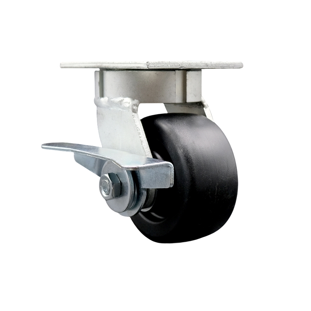 Heavy Duty Kingpinless Swivel Top Plate Caster with Side Lock Brake and 4 Inch Polyolefin Wheel with Ball Bearings - 500 lbs. Capacity/Caster - Service Caster Brand — photo 1