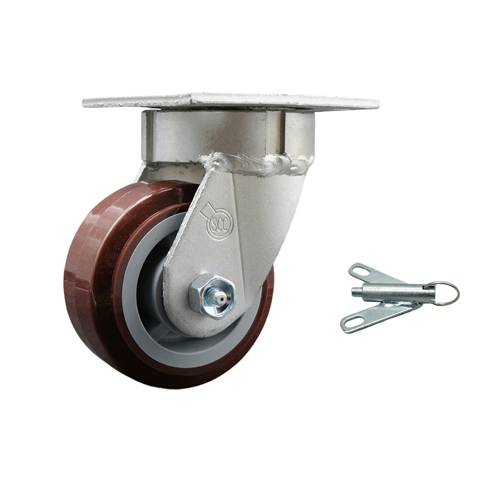 Kingpinless Polyurethane on Polyolefin Swivel Top Plate Caster w/4" x 2" Maroon Wheel & Bolt on Swivel Lock - 600 lbs Capacity/Caster - Service Caster Brand — photo 1