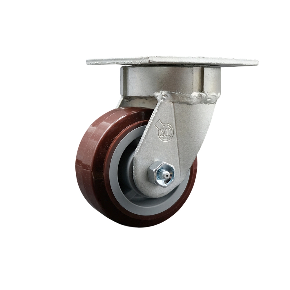 Kingpinless Polyurethane on Polyolefin Swivel Top Plate Caster w/4" x 2" Maroon Wheel - 600 lbs Capacity/Caster - Service Caster Brand — photo 1
