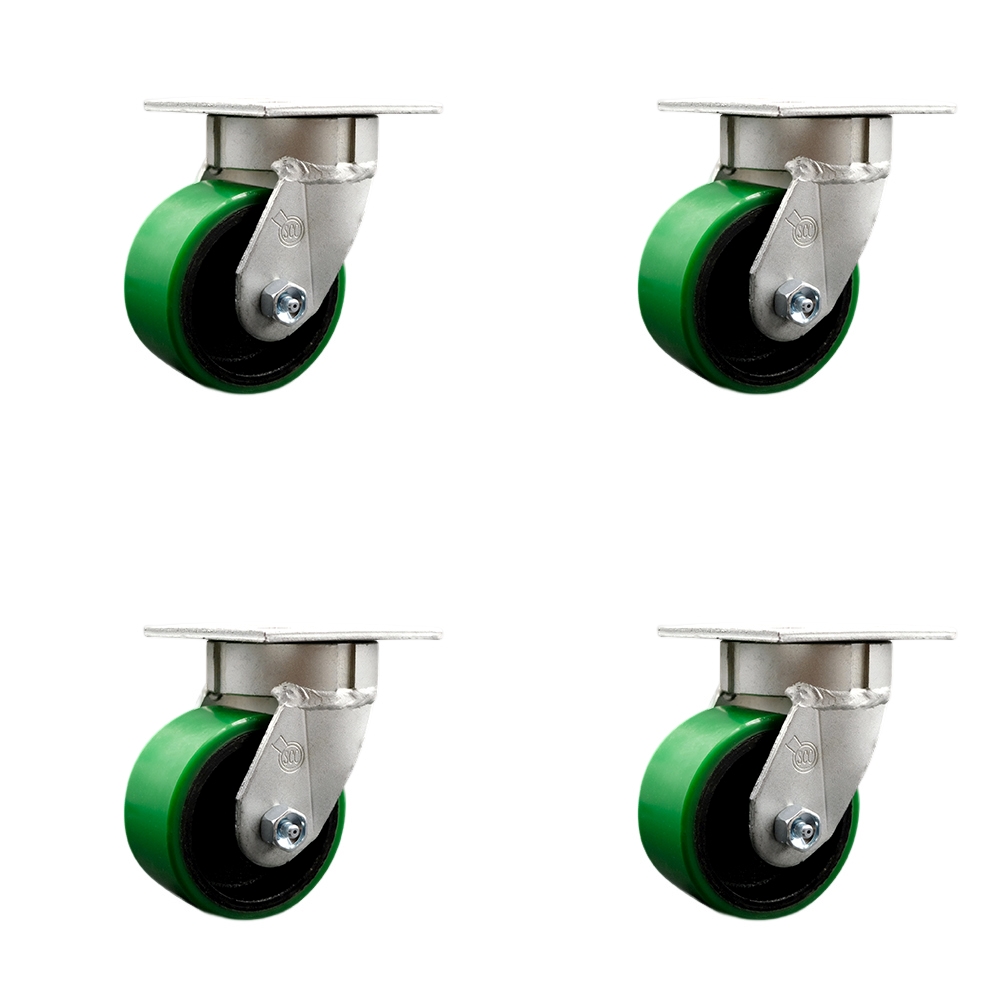 Heavy Duty Kingpinless Swivel Caster Set of 4 with 4 Inch Green Polyurethane on Cast Iron Wheels and Ball Bearings - Includes 4 Swivel - 2,800 lbs. Total Capacity - Service Caster Brand — photo 1