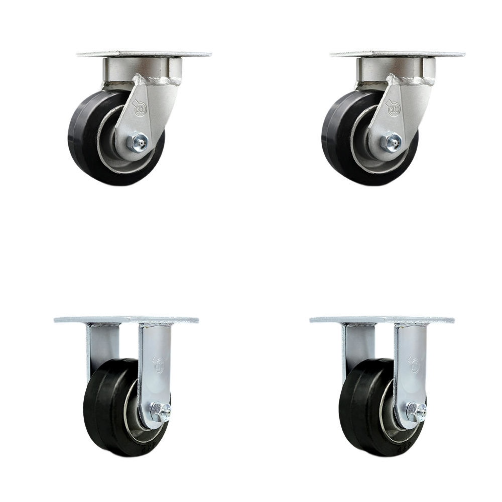 Heavy Duty Kingpinless Swivel Caster Set of 4 with 4 Inch Rubber on Aluminum Wheels and Ball Bearings - Includes 2 Swivel and 2 Rigid - 1,600 lbs. Total Capacity - Service Caster Brand — photo 1