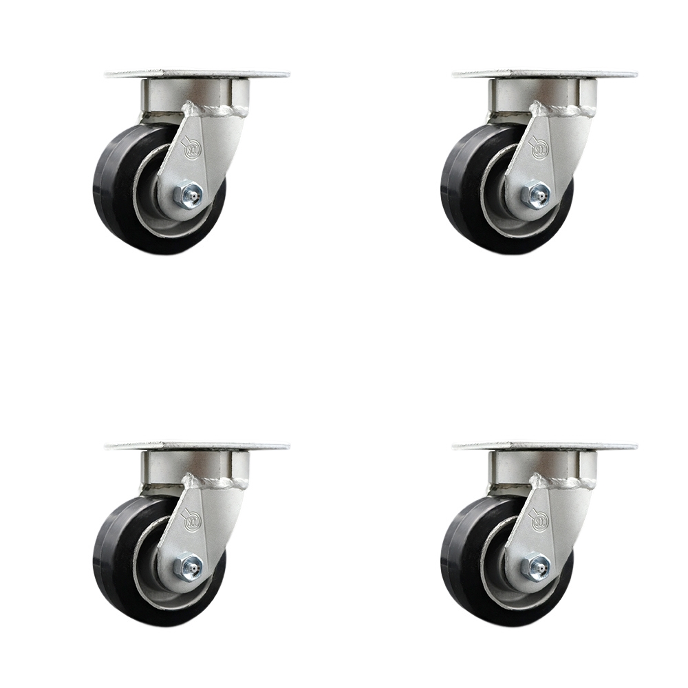 Heavy Duty Kingpinless Swivel Caster Set of 4 with 4 Inch Rubber on Aluminum Wheels and Ball Bearings - Includes 4 Swivel - 1,600 lbs. Total Capacity - Service Caster Brand — photo 1