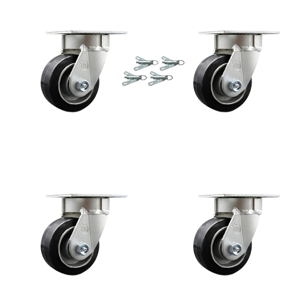 Heavy Duty Kingpinless Swivel Caster Set of 4 with 4 Inch Rubber on Aluminum Wheels and Ball Bearings -Includes 4 Swivel with Bolt on Swivel Locks - 1,600lbs. Total Capacity - Service Caster Brand — photo 1