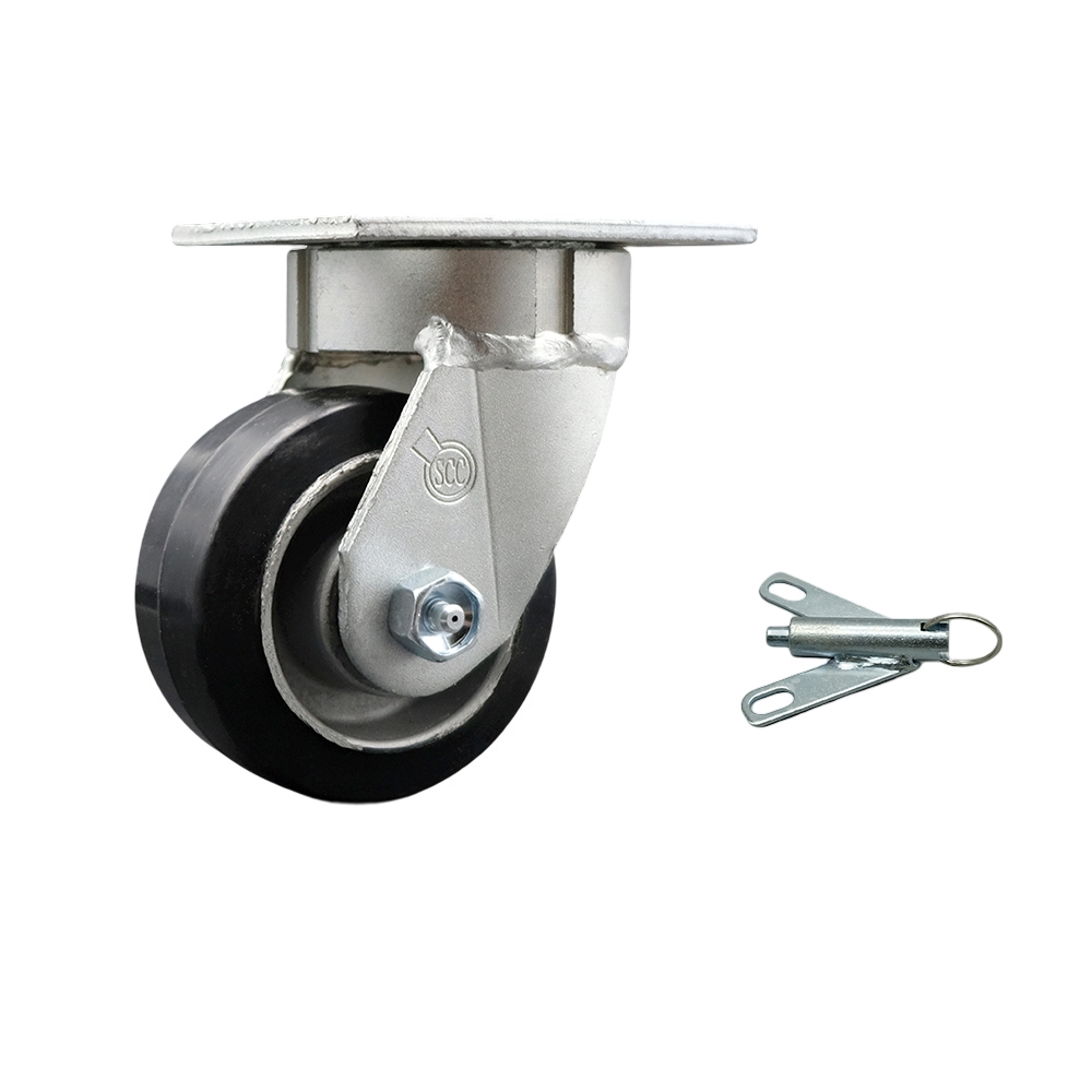 Kingpinless Rubber on Aluminum Swivel Top Plate Caster w/4" x 2" Black Wheel & Bolt on Swivel Lock - 400 lbs Capacity/Caster - Service Caster Brand — photo 1