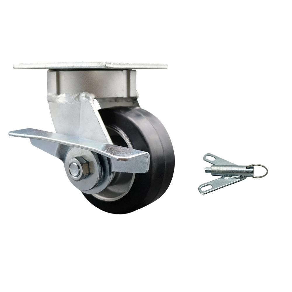 Heavy Duty Kingpinless Swivel Top Plate Caster with Side Lock Brake and Bolt on Swivel Lock and 4 Inch Rubber on Aluminum Wheel with Ball Bearings - 400 lbs. Capacity/Caster - Service Caster Brand — photo 1