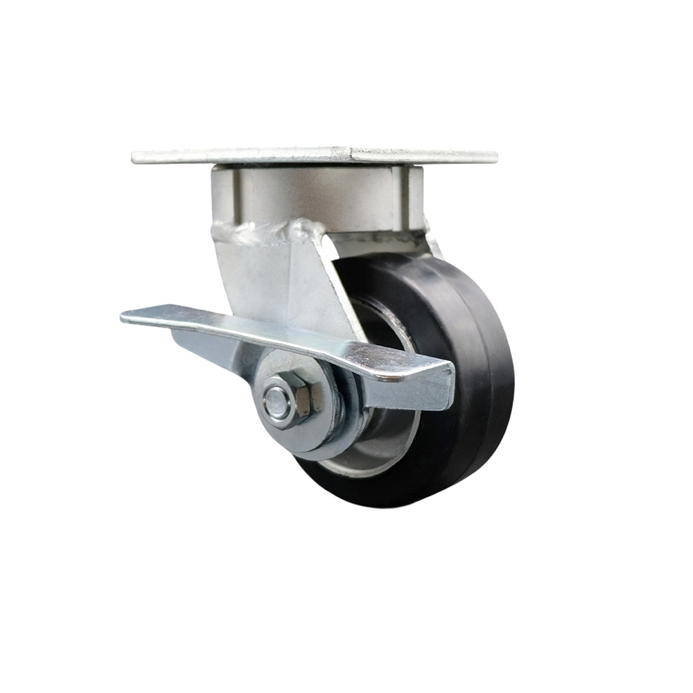 Heavy Duty Kingpinless Swivel Top Plate Caster with Side Lock Brake and 4 Inch Rubber on Aluminum Wheel with Ball Bearings - 400 lbs. Capacity/Caster - Service Caster Brand — photo 1