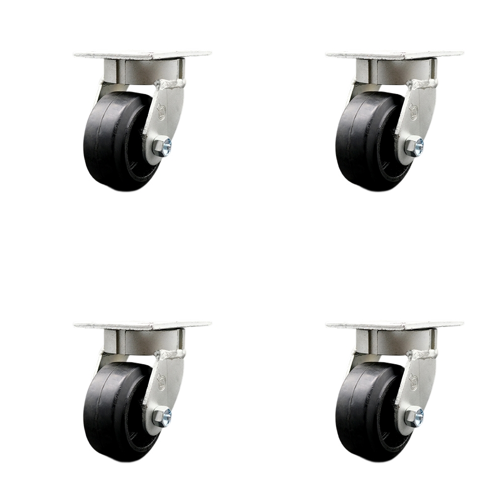 Heavy Duty Kingpinless Swivel Caster Set of 4 with 4 Inch Rubber on Cast Iron Wheels and Ball Bearings - Includes 4 Swivel - 1,600 lbs. Total Capacity - Service Caster Brand — photo 1