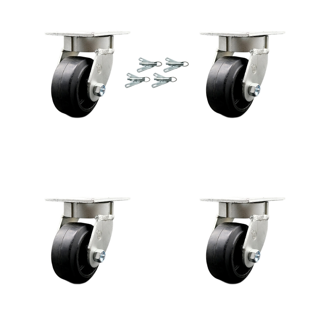 Heavy Duty Kingpinless Swivel Caster Set of 4 with 4 Inch Rubber on Cast Iron Wheels and Ball Bearings -Includes 4 Swivel with Bolt on Swivel Locks - 1,600lbs. Total Capacity - Service Caster Brand — photo 1