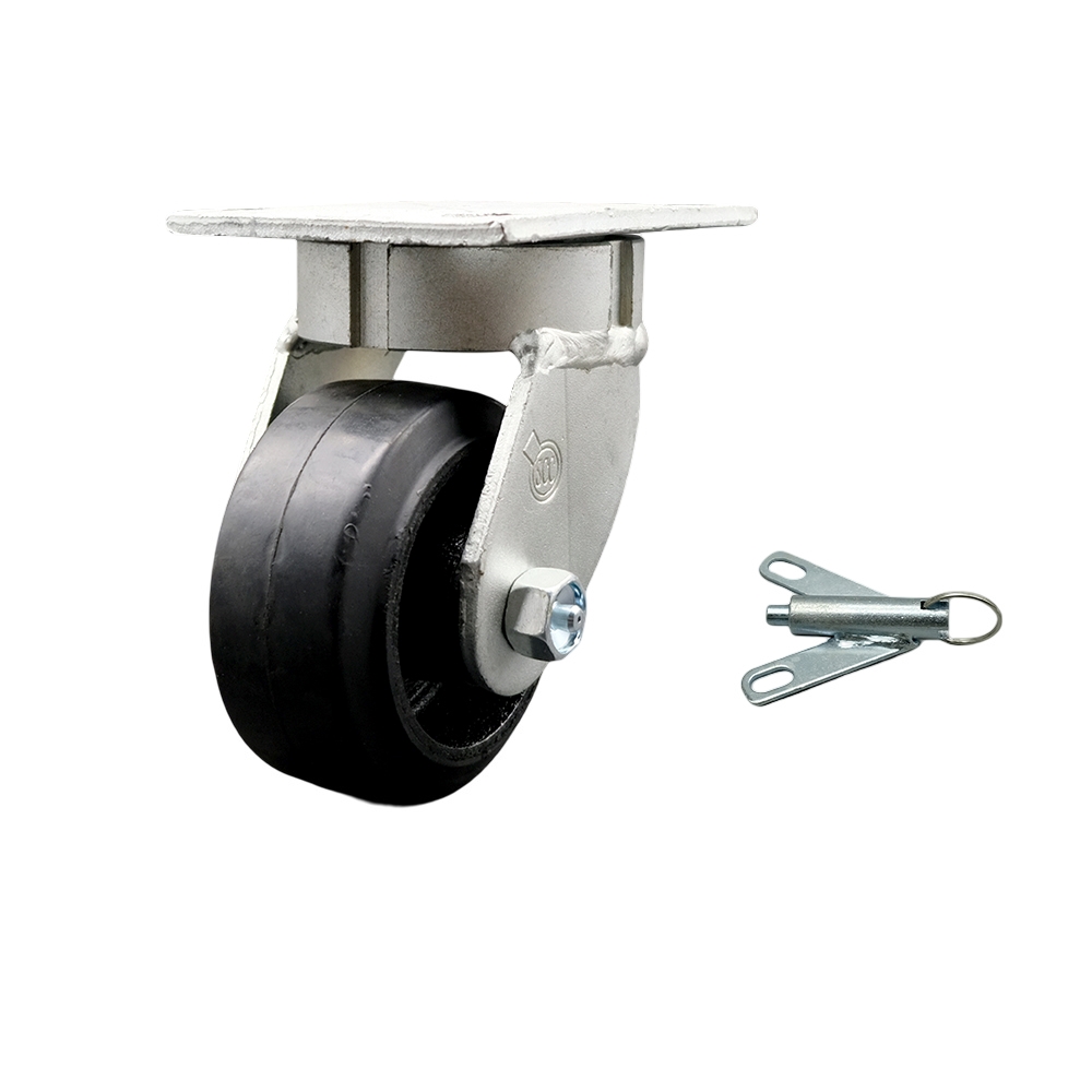 Kingpinless Rubber on Cast Iron Swivel Top Plate Caster w/4" x 2" Black Wheel & Bolt on Swivel Lock - 400 lbs Capacity/Caster - Service Caster Brand — photo 1