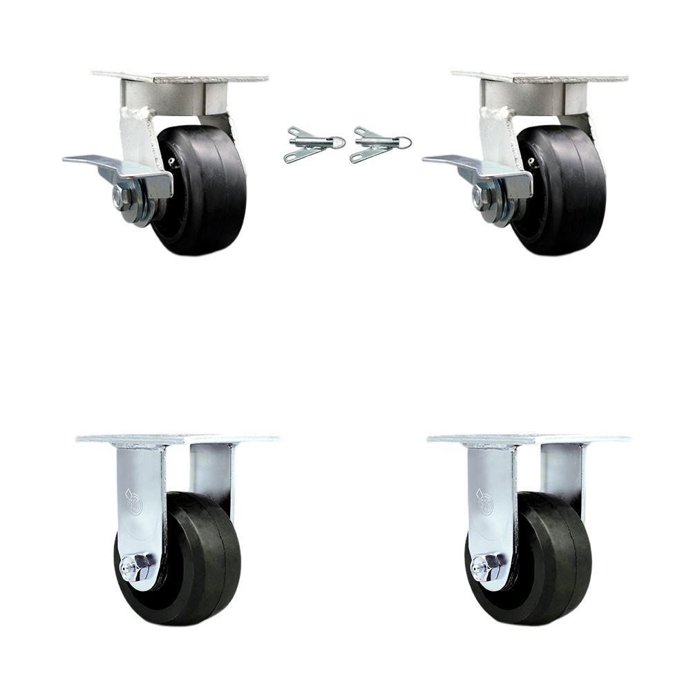 Heavy Duty Kingpinless Swivel Caster Set of 4 with 4 Inch Rubber on Cast Iron Wheels and Ball Bearings - Includes 2 Swivel with Brakes and Bolt on Swivel Locks and 2 Rigid - Service Caster Brand — photo 1