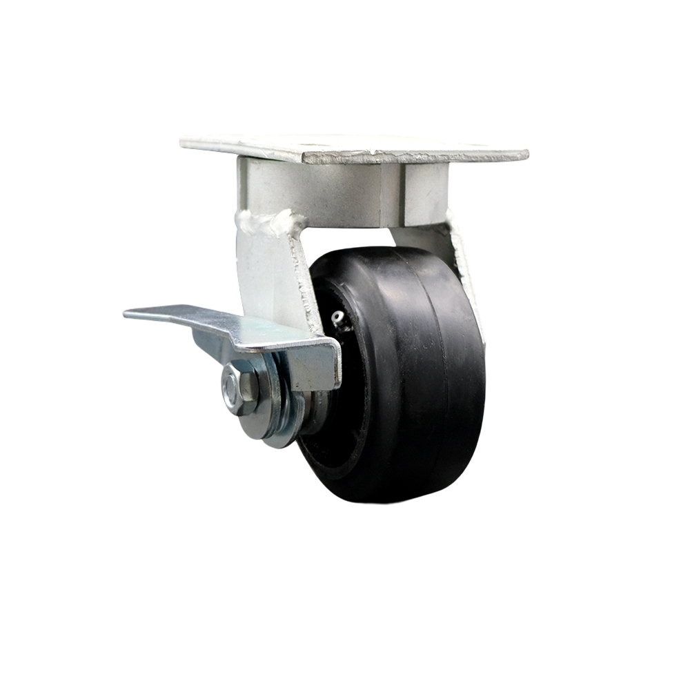 Heavy Duty Kingpinless Swivel Top Plate Caster with Side Lock Brake and 4 Inch Rubber on Cast Iron Wheel with Ball Bearings - 400 lbs. Capacity/Caster - Service Caster Brand — photo 1