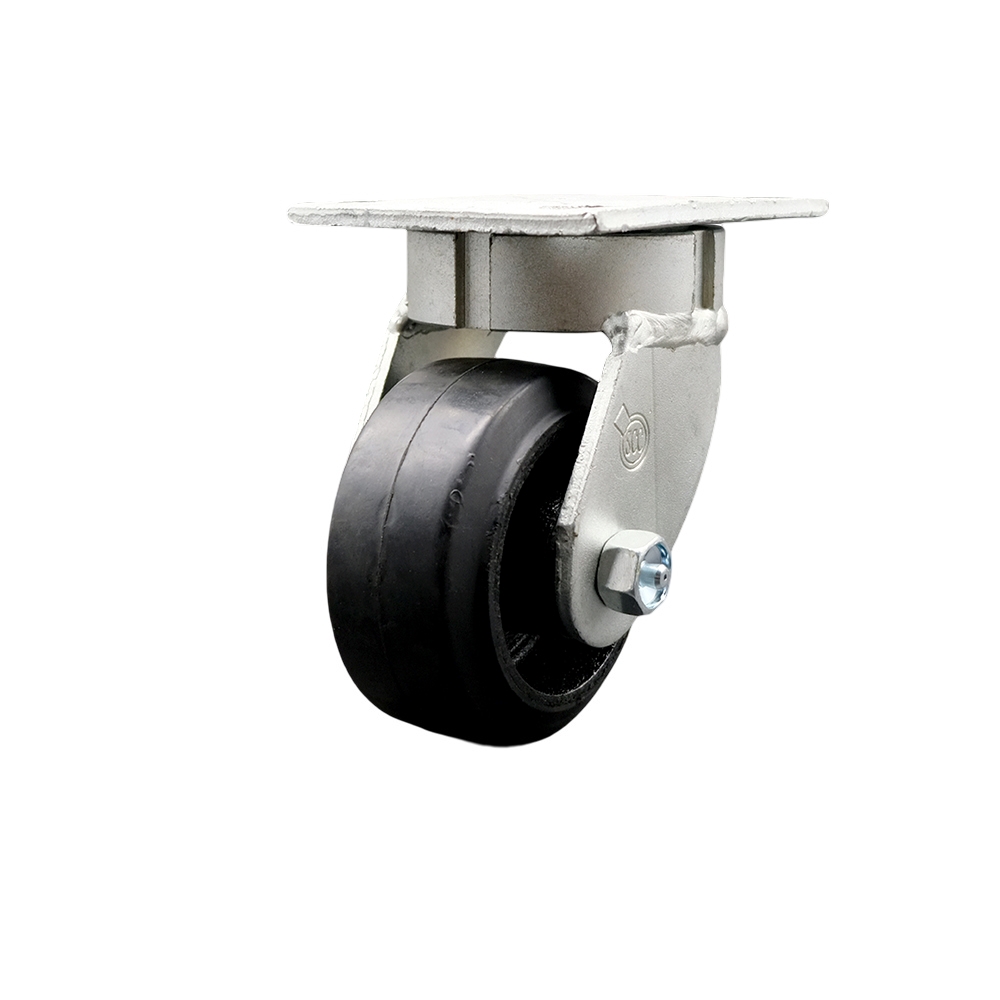 Kingpinless Rubber on Cast Iron Swivel Top Plate Caster w/4" x 2" Black Wheel - 400 lbs Capacity/Caster - Service Caster Brand — photo 1