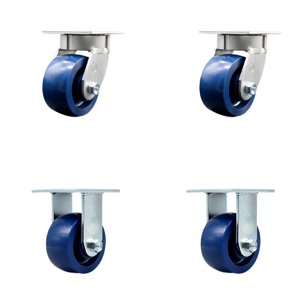 Heavy Duty Kingpinless Swivel Caster Set of 4 with 4 Inch Solid Polyurethane Wheels and Ball Bearings - Includes 2 Swivel and 2 Rigid - 2,800 lbs. Total Capacity - Service Caster Brand — photo 1