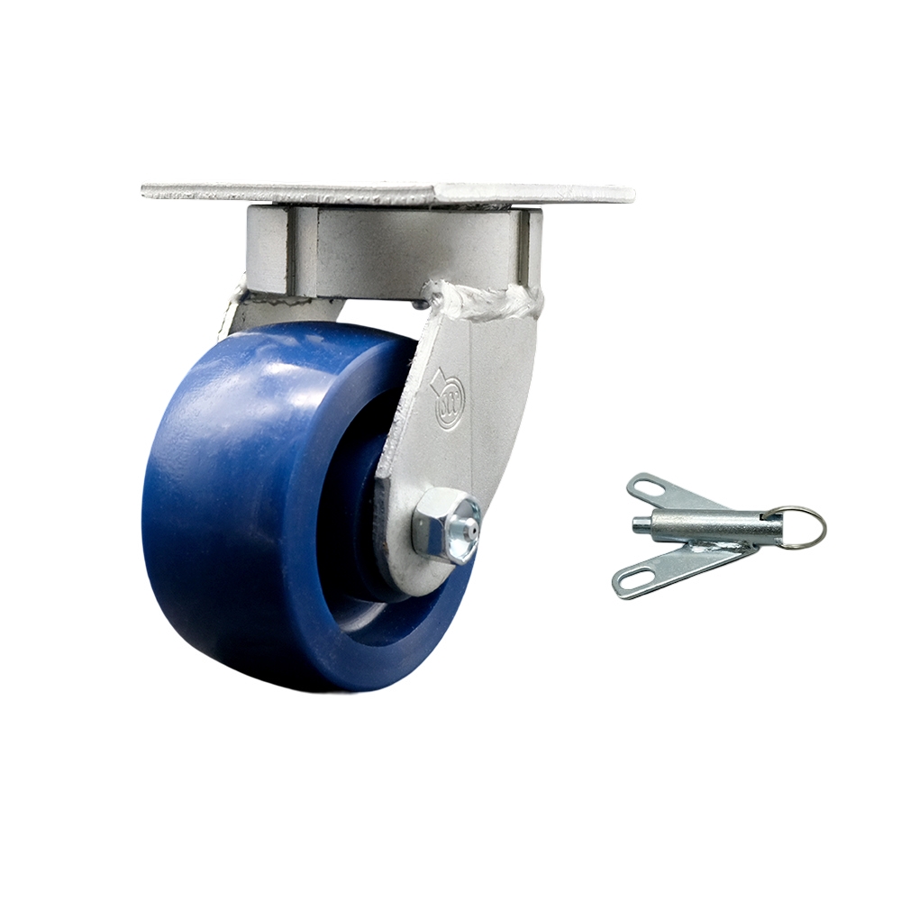 Kingpinless Solid Polyurethane Swivel Top Plate Caster w/4" x 2" Blue Wheel & Bolt on Swivel Lock - 700 lbs Capacity/Caster - Service Caster Brand — photo 1