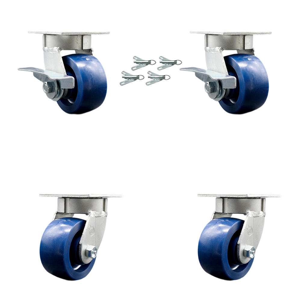 Heavy Duty Kingpinless Swivel Caster Set with 4 Inch Solid Poly Wheels and Ball Bearings - Includes 2 Swivel with Brakes and Bolt on Swivel Locks and 2 Swivel with Swivel Locks - Service Caster Brand — photo 1