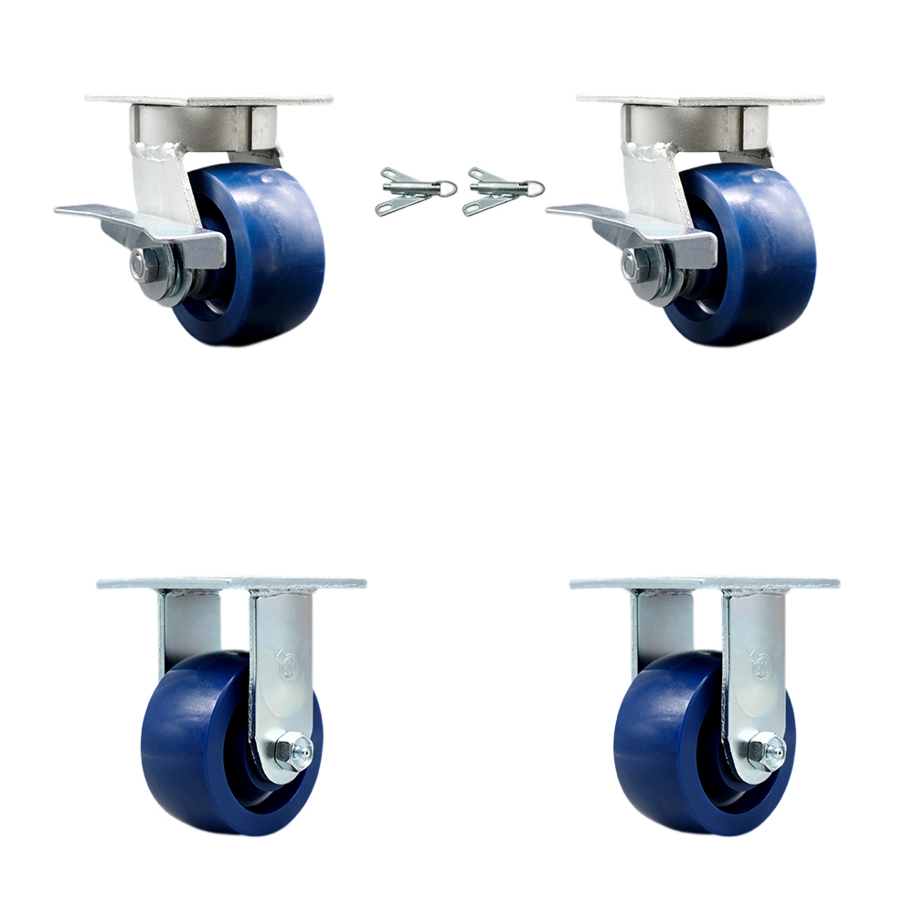 Heavy Duty Kingpinless Swivel Caster Set of 4 with 4 Inch Solid Polyurethane Wheels and Ball Bearings - Includes 2 Swivel with Brakes and Bolt on Swivel Locks and 2 Rigid - Service Caster Brand — photo 1