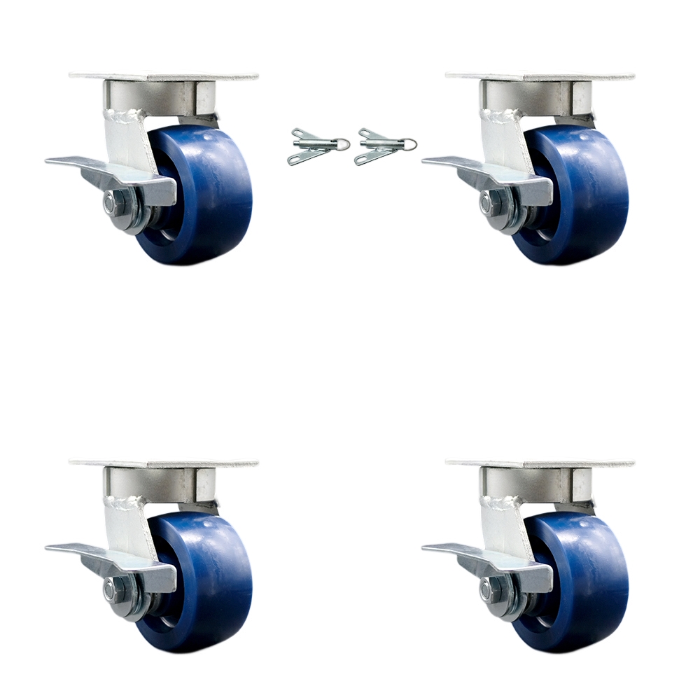 Heavy Duty Kingpinless Swivel Caster Set of 4 with 4 Inch Solid Poly Wheels and Ball Bearings - Includes 2 Swivel with Brakes and Bolt on Swivel Locks and 2 Swivel with Brakes - Service Caster Brand — photo 1